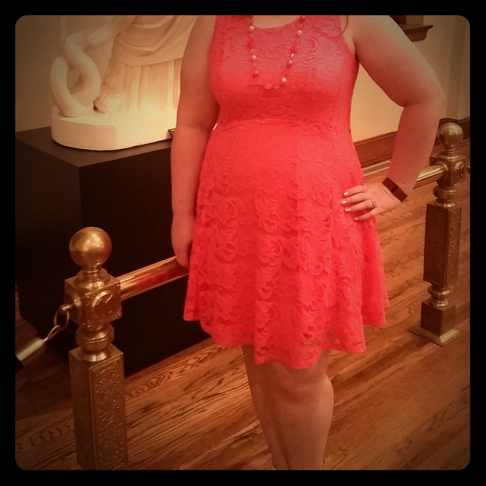 Coral Lace Skater Dress